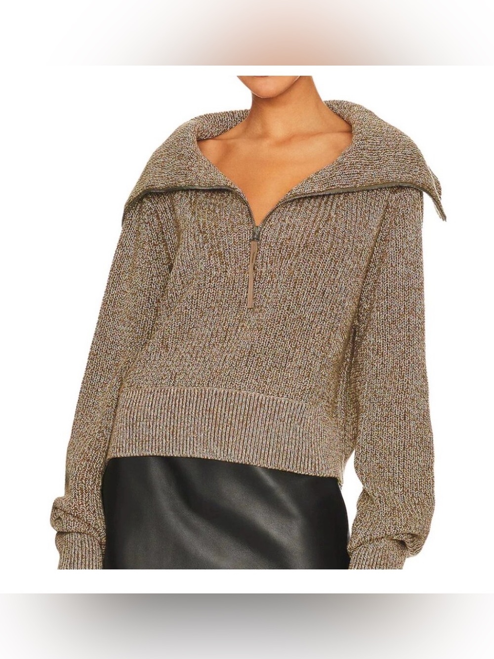 REVOLVE Varley Mentone Taupe Marled Cowl Half-Zip Long Sleeve Sweater Size XS